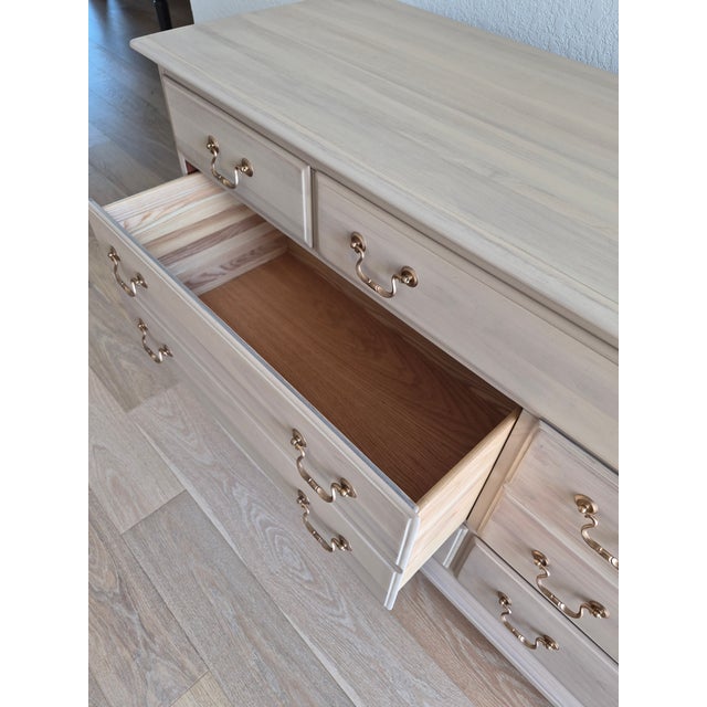 1990s Durham Furniture Co. Custom Finished Solid Cherry Triple Dresser in Weathered Tan With Aged Brass Hardware For Sale - Image 11 of 17