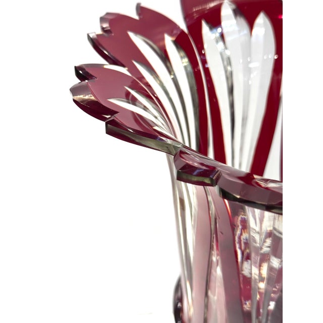 Monumental Bohemian Ruby Cut to Clear Crystal Flower Form Vase, Circa 1880 For Sale - Image 12 of 15