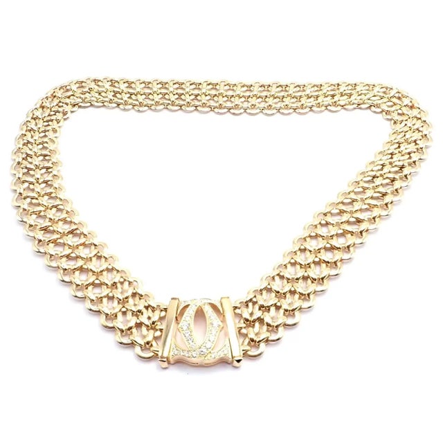 1990s Cartier Penelope Diamond Double C Three Row Yellow Gold Necklace For Sale - Image 13 of 17