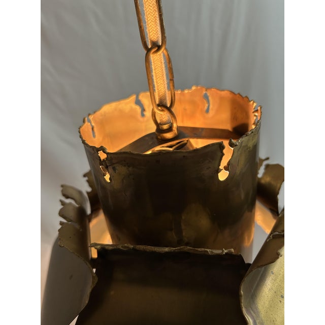 Metal Brutalist Flame-Cut Copper Pendant Lamp attributed to Svend Aage Holm Sørensen, Denmark, 1960s For Sale - Image 7 of 10