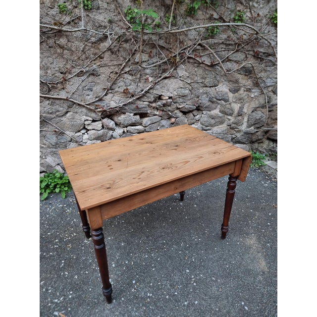 Vintage Pine Drop-Leaf Table with Turned Beech Legs, France, 1930s For Sale - Image 13 of 16