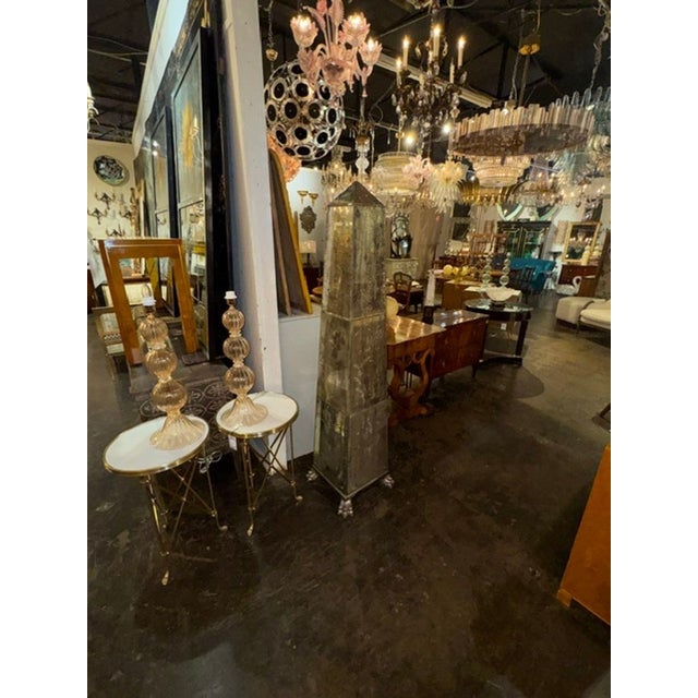 This large vintage Italian Venetian etched glass obelisk is a beautiful and elegant piece of home décor. Crafted with...