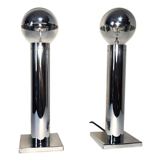 Italian Silver Table Lamps by Reggiani, 1970s, Set of 2 For Sale