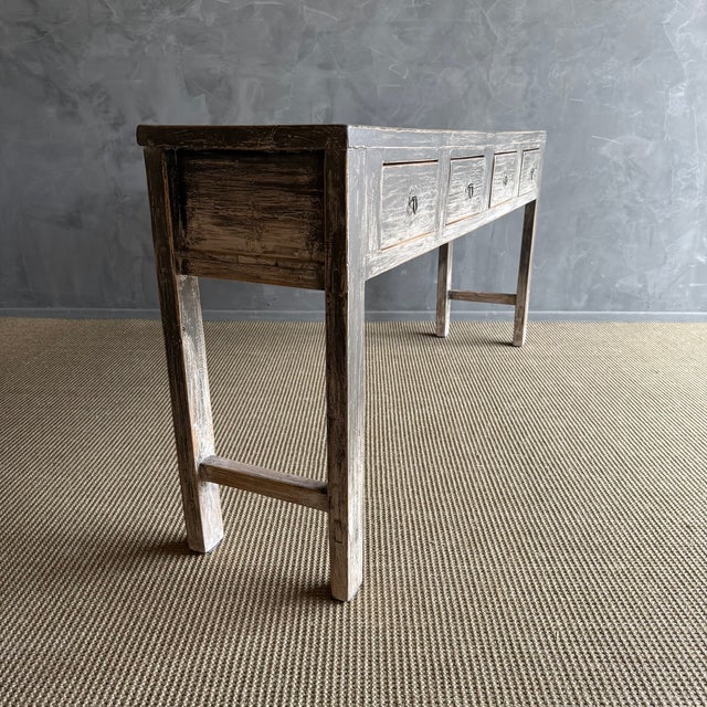 Rustic European Vintage Elm Console With Patina Finish and 4 Drawers For Sale - Image 3 of 14