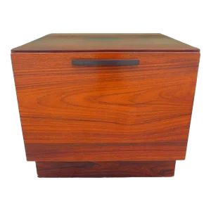 Kofod Larsen Rosewood End Table Bar Cabinet Secret Office File Drawer With Bottle Holders