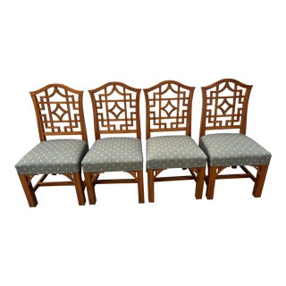 1940s Chinese Chippendale Mahogany Dining Chairs- Set of 4 For Sale