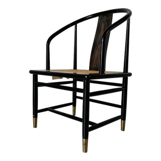 1980's Henredon “Scene Three” Art Deco - Asian Style Black Lacquered Accent Chair For Sale