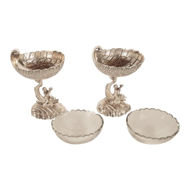 Antique Pair German Silver Master Salts Grotto Shells Putti Dolphins Hannau 1890 For Sale - Image 14 of 17