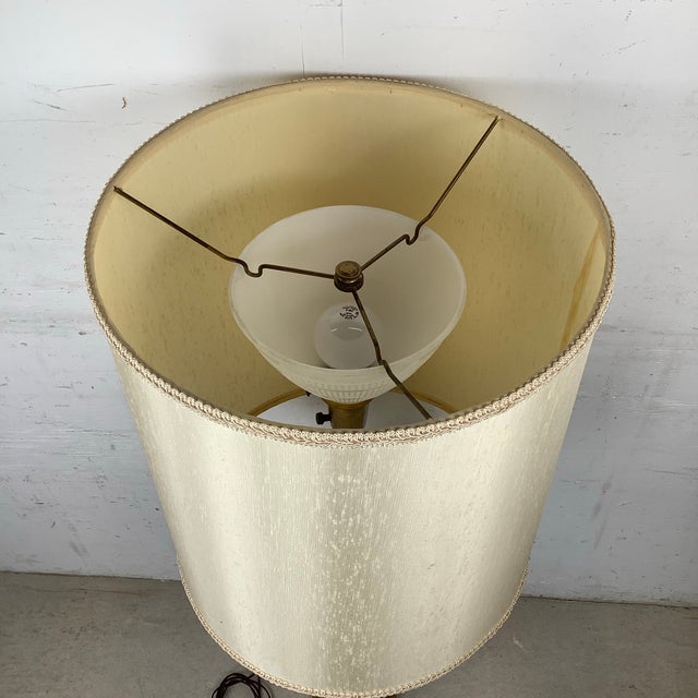 Mid 20th Century Mid 20th Century Sculptural Mid-Century Modern Walnut and Brass Table Lamp With Oversized Drum Shade For Sale - Image 5 of 12