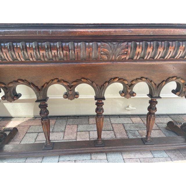 19 Th C Antique Carved Oak Library Table For Sale - Image 10 of 12