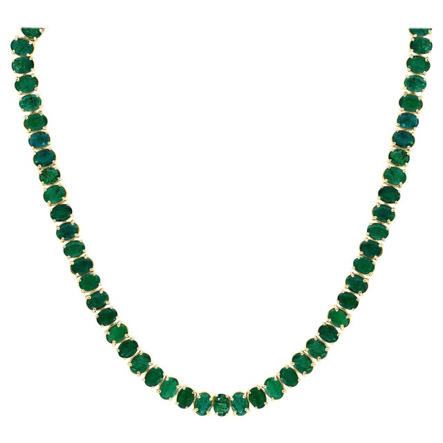 110 Ct Oval Natural Fone Oval Emerald Necklace, 14 K Gold 57.3 Gm , 18 " Long For Sale - Image 15 of 18