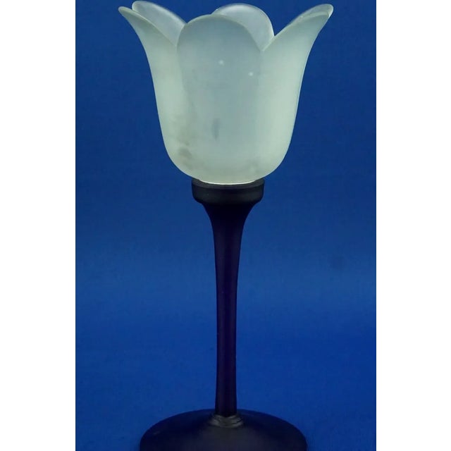 Tulip-Shaped Blue and White Murano Opaline Glass Vase by Alfedo Barbini, Italy, 1950s For Sale - Image 12 of 18