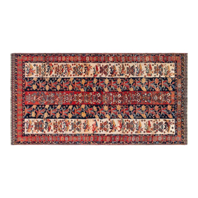 Antique Persian Shiraz Red, Ivory, Black Handmade Wool Carpet For Sale