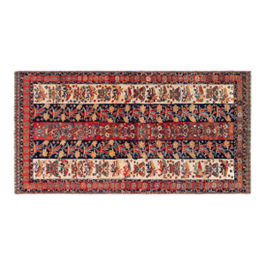Antique Persian Shiraz Red, Ivory, Black Handmade Wool Carpet