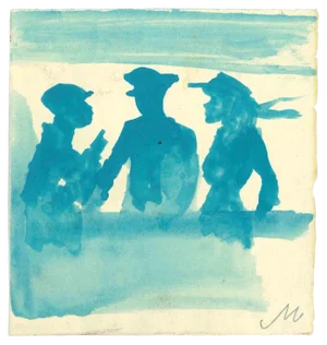 Mino Maccari, The Discussion, Watercolor, Mid-20th Century