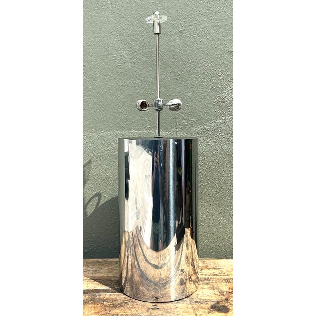 Chrome Vintage Monumental Polished Chrome Cylinder Lamp For Sale - Image 8 of 12