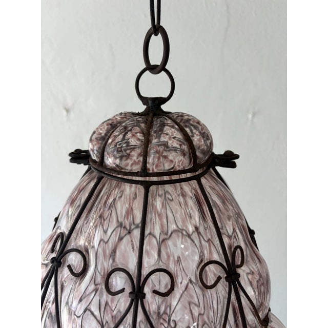 1 of 3 Big Mid-Century Seguso Murano Amethyst Blown Bubble Lantern Chandelier For Sale - Image 6 of 10