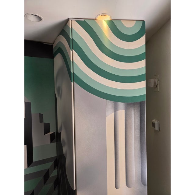 Vintage Post Modern Monumental Room Divider Folding Screen Art Deco Surrealist For Sale - Image 11 of 18