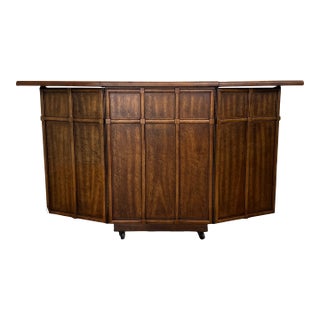 1980s Vintage Drexel Walnut Rolling Bar Cabinet For Sale