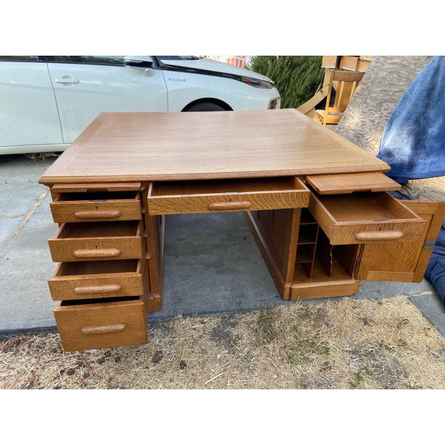1940s Vintage Oak Partners Executive Double Sided Desk For Sale In Sacramento - Image 6 of 12