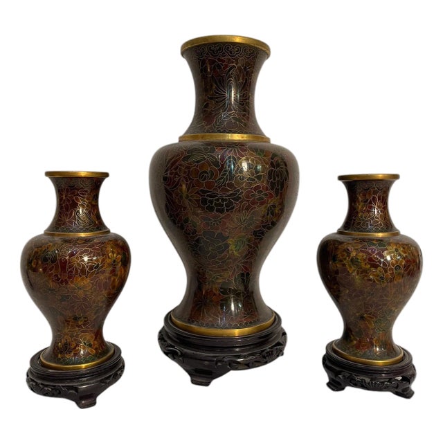 Cloisonné Vases, Japan, 20th Century, Set of 3 For Sale