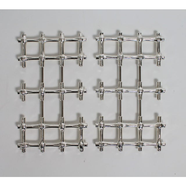 1980s Vintage Italian Faux Bamboo Silver Plated Expandable Trivets - A Pair For Sale - Image 5 of 10