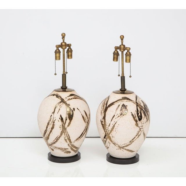 Mid-Century Modern Large Pair of Raku Ware Lamps Designed for Steve Chase For Sale - Image 3 of 13