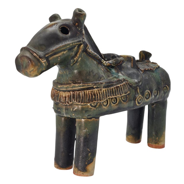 1960s Chinese Sancai Style Drip Glaze Ceramic Horse Figure Ocarina 10.5" For Sale - Image 5 of 12