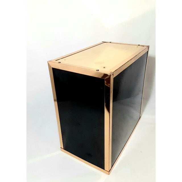 Vintage Mid Century Black Lacquer & Brass Tone Trash Can Bathroom