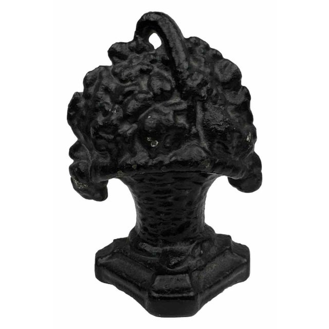 Early 21st century Enchanting Victorian Cast Iron Hubley Doorstop - Mysterious Black French Flower Basket #8 For Sale - Image 10 of 18