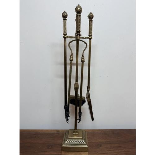 Metal Antique Brass Fire Irons Set on Stand, 1900s, Set of 5 For Sale - Image 7 of 8