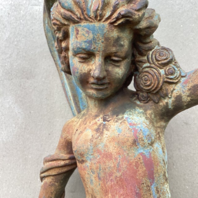 Italian Antique Large Iron Garden Statue " Dancing Nymph With Scarf" on Plinth For Sale - Image 3 of 12