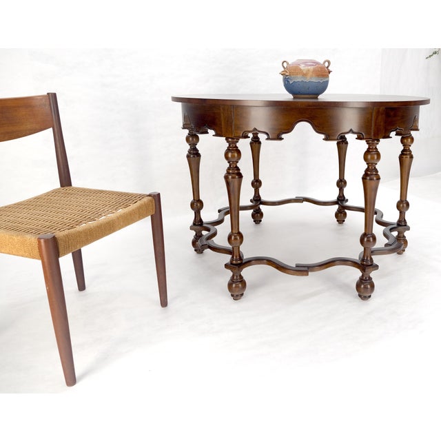 Very Fine Spanish Colonial Figural Stretcher Base Round Banded Center Table MINT For Sale - Image 6 of 13