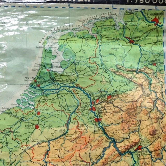 Vintage France Benelux Countries, South England Rollable Map Wall Chart For Sale - Image 3 of 8