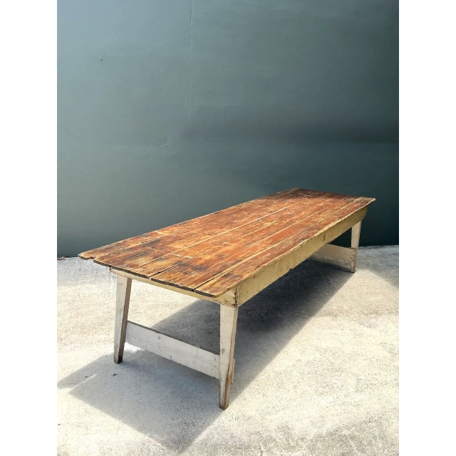 Vintage Rustic Wood Farmhouse Table For Sale - Image 4 of 13