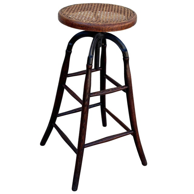 Early 20th Century Late Victorian Oak and Iron Drafting/Workshop Adjustable Stool by Thonet For Sale - Image 4 of 6