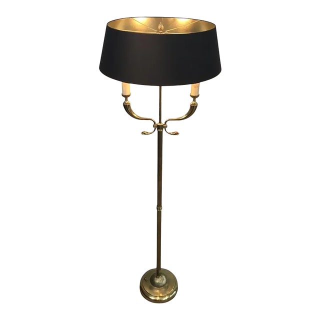 1960 Attributed to Maison Jansen Brass Floor Lamp with Dolfinheads For Sale