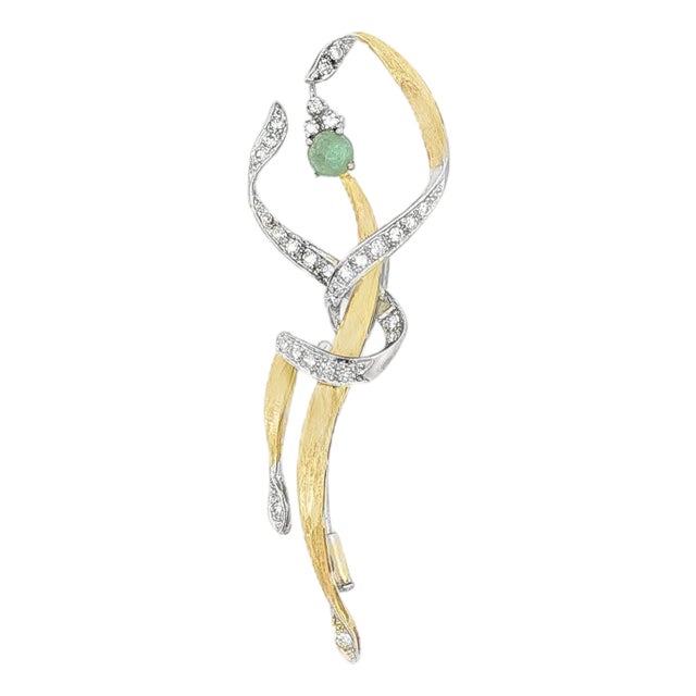 Mid 20th Century 18k Gold Emerald and Diamond Dancer Brooch For Sale