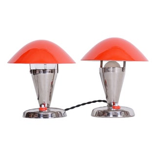 Table Lamps in Chrome attributed to Napako, Czech, 1930s, Set of 2 For Sale