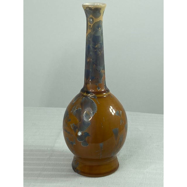 Lana Williams studio art pottery vase crystalline glaze, signed and dated on the bottom. bulbous lower base with a narrow...
