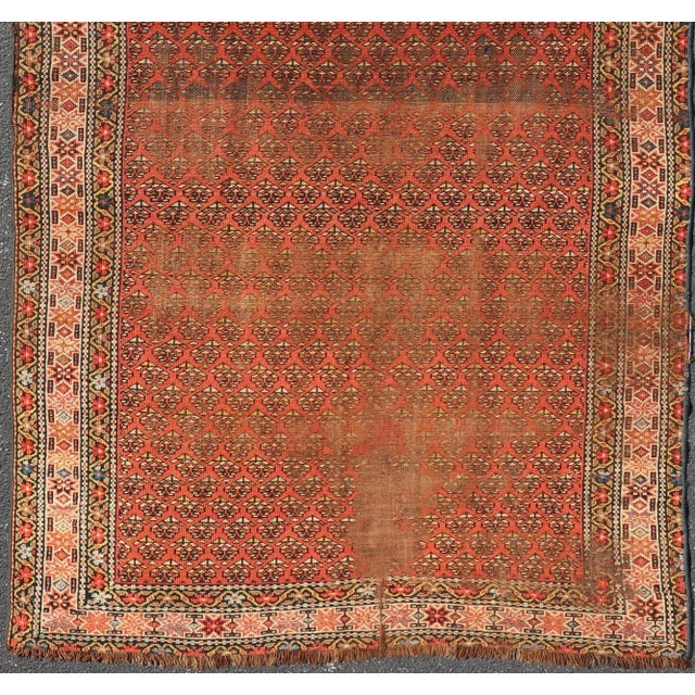 Navy Blue Northwest Persian Rug With Repeating Lattice Pattern in Coral and Navy 4'9 X 9'0 For Sale - Image 8 of 13