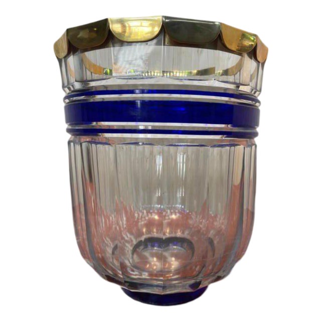 Bohemian Crystal and Brass Vase For Sale