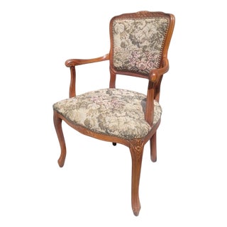 Queen Anne Armchair with Floral Needlepoint Tapestry Upholstery, 1920s For Sale