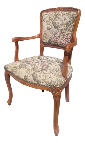 Queen Anne Armchair with Floral Needlepoint Tapestry Upholstery, 1920s