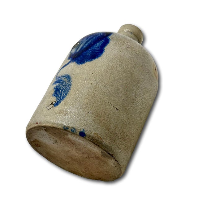 Nice Small 1 Gallon Size Antique American New York Stoneware Jug With Big Deep Blue Flower Decoration - Circa Mid 1800s For Sale - Image 17 of 18