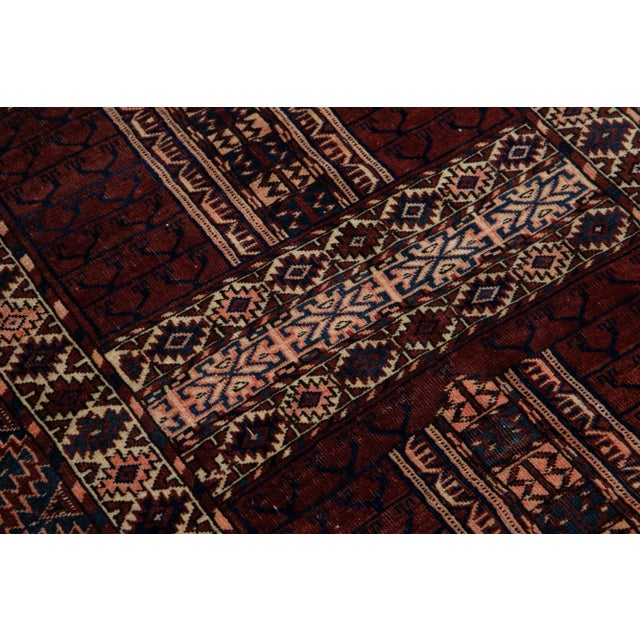 Textile Antique Afghan Yamoud Burgundy Wool Rug Handmade With Allover Design For Sale - Image 7 of 8