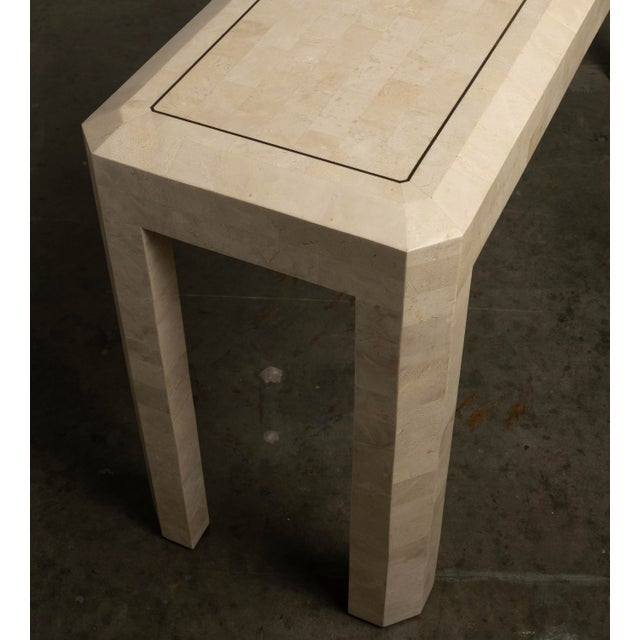 1980s Artisan Marble Console Table Travertine Maitland Smith Style Tessellated Stone For Sale - Image 10 of 12