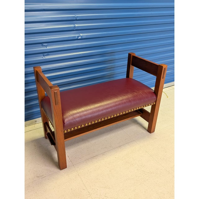 L. & J.G. Stickley, Inc. 2005 L. & j.g. Stickley Cherry Wood "Gus" Limited Run Collector Bench - Capri Henna Leather For Sale - Image 4 of 11