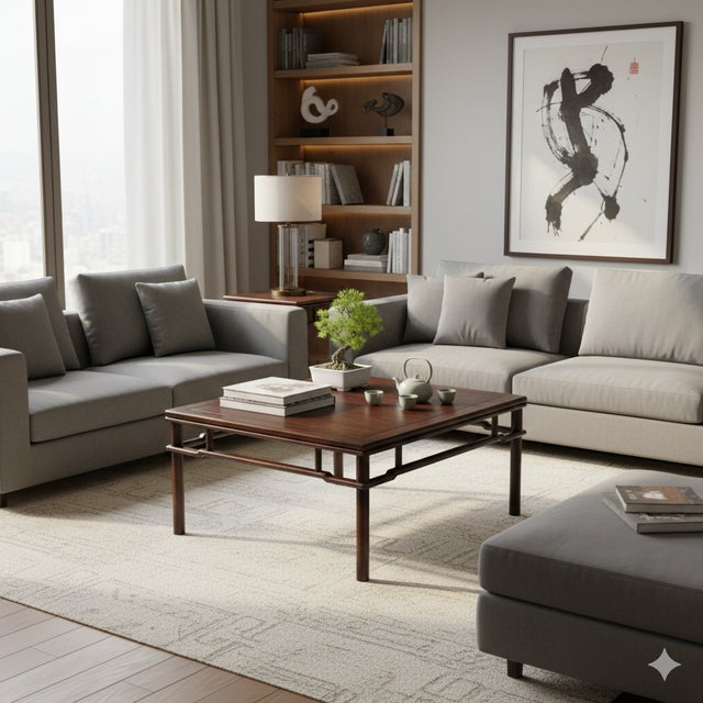 Oriental Vintage Brown Patina Stain Square Ming Style Coffee Table For Sale - Image 10 of 10