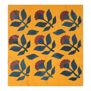 1920s Yellow Floral American Amish Quilt Rug 6' X 6'6" Flatweave Cotton Carpet